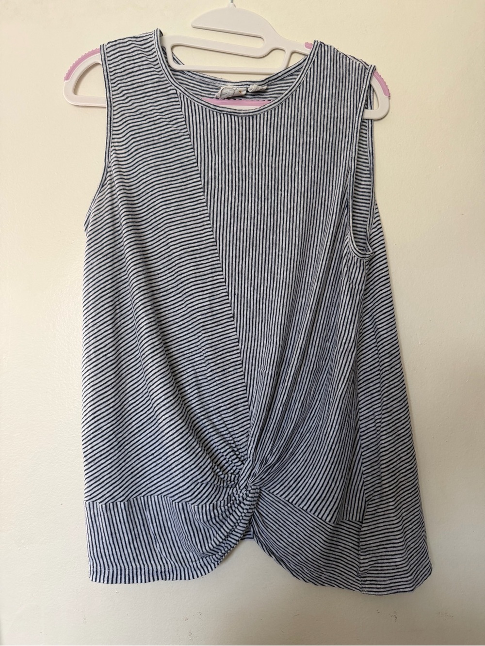 C&C California 100% Linen Striped Twist Front Sleeveless Top Size L
